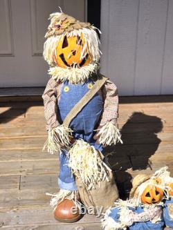 Gemmy Fiber Optic Pumpkin Scarecrow 3 Piece Matching Halloween Collection 36