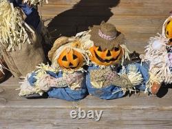 Gemmy Fiber Optic Pumpkin Scarecrow 3 Piece Matching Halloween Collection 36