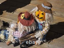 Gemmy Fiber Optic Pumpkin Scarecrow 3 Piece Matching Halloween Collection 36
