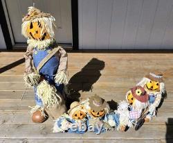 Gemmy Fiber Optic Pumpkin Scarecrow 3 Piece Matching Halloween Collection 36