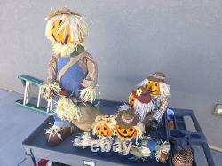 Gemmy Fiber Optic Pumpkin Scarecrow 3 Piece Matching Halloween Collection 36