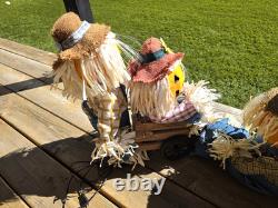 Gemmy Fiber Optic Pumpkin Scarecrow 3 Piece Matching Halloween Collection 36