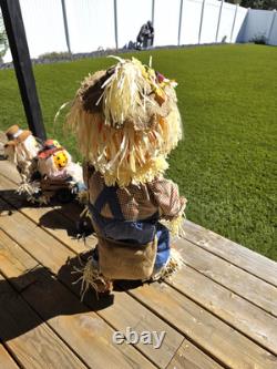 Gemmy Fiber Optic Pumpkin Scarecrow 3 Piece Matching Halloween Collection 36