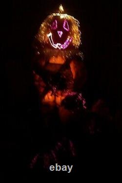 Gemmy Halloween Fiber Optic Color Changing Standing Scarecrow Pumpkin Head VGC