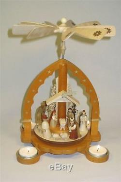German Christmas Pyramid Nativity with Tealights Handcrafted Erzgebirge Germany
