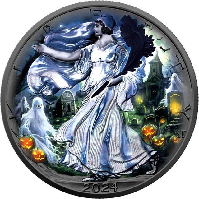 Ghost Night Halloween 1 Oz Silver Coin Usa 2024
