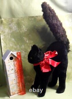 Giant Germany Velvet Halloween Black Cat Steiff Hermann 2 Feet Tall -As Is