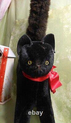 Giant Germany Velvet Halloween Black Cat Steiff Hermann 2 Feet Tall -As Is