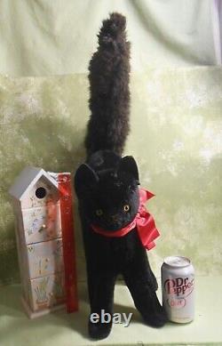 Giant Germany Velvet Halloween Black Cat Steiff Hermann 2 Feet Tall -As Is