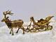 Grand Large & Heavy Vintage Solid Brass Christmas Reindeer And Sleigh 5 Pieces