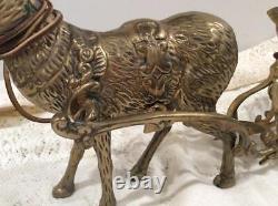 Grand Large & Heavy Vintage Solid Brass Christmas Reindeer and Sleigh 5 Pieces