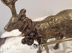 Grand Large & Heavy Vintage Solid Brass Christmas Reindeer and Sleigh 5 Pieces