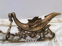 Grand Large & Heavy Vintage Solid Brass Christmas Reindeer and Sleigh 5 Pieces