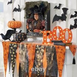 Grandin Road Bewitching Halloween Mantel Pennant Scarf Bells 74 RETIRED