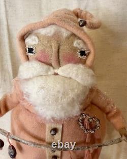 Grimitives Kaf Foley Grimm Pink Santa Art Doll Cape Cod Folk Art Christmas 11.5