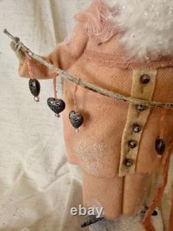 Grimitives Kaf Foley Grimm Pink Santa Art Doll Cape Cod Folk Art Christmas 11.5