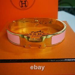 HERMES CLIC H bracelet pink gold pink enamel