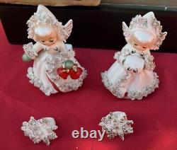 HOLT HOWARD Christmas Ermine Angel Candle Holders in ORIGINAL BOX