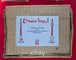 HOLT HOWARD Christmas Ermine Angel Candle Holders in ORIGINAL BOX