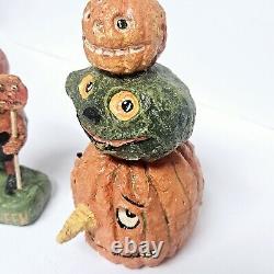 Halloween Bethany Lowe Debra Schoch Pumpkin Boy & Totem Pumpkin Heads Folk Art