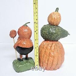 Halloween Bethany Lowe Debra Schoch Pumpkin Boy & Totem Pumpkin Heads Folk Art