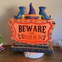 Halloween Blow Mold Beware The Witch Is In & Welcome My Pretties 23x20