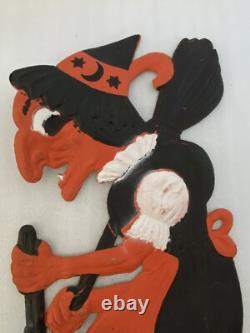 Halloween German Die Cut Black Cat Pumpkin Man Witch with Broom Embossed Cut Out Halloween German Die Cut Black Cat Pumpkin Man Witch with Broom Embossed Cut Out