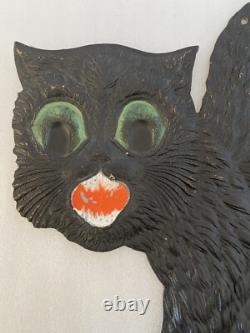 Halloween German Die Cut Black Cat Pumpkin Man Witch with Broom Embossed Cut Out Halloween German Die Cut Black Cat Pumpkin Man Witch with Broom Embossed Cut Out