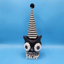 Halloween Owl Striped Party Hat Paper Mache Style Figure Black White Pom Decor