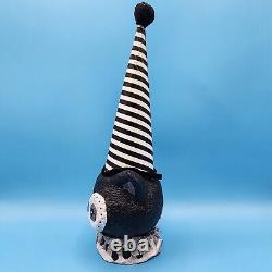 Halloween Owl Striped Party Hat Paper Mache Style Figure Black White Pom Decor