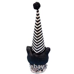 Halloween Owl Striped Party Hat Paper Mache Style Figure Black White Pom Decor