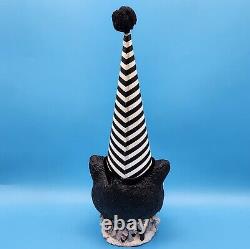 Halloween Owl Striped Party Hat Paper Mache Style Figure Black White Pom Decor