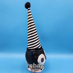 Halloween Owl Striped Party Hat Paper Mache Style Figure Black White Pom Decor