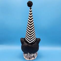 Halloween Owl Striped Party Hat Paper Mache Style Figure Black White Pom Decor