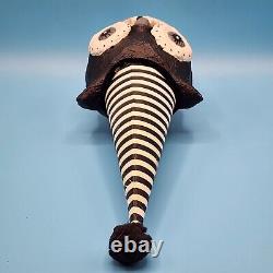 Halloween Owl Striped Party Hat Paper Mache Style Figure Black White Pom Decor