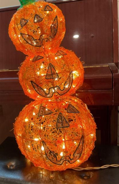 Halloween Spun Spaghetti Plastic Pumpkin Jack O Lantern Lights Up Stack Of 3