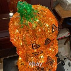 Halloween Spun Spaghetti Plastic Pumpkin Jack o Lantern Lights Up stack of 3