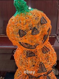 Halloween Spun Spaghetti Plastic Pumpkin Jack o Lantern Lights Up stack of 3