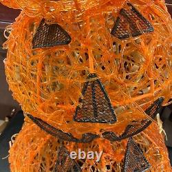 Halloween Spun Spaghetti Plastic Pumpkin Jack o Lantern Lights Up stack of 3