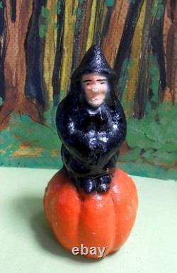 Halloween USA Witch on Pumpkin Mache Candy Container