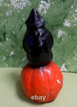 Halloween USA Witch on Pumpkin Mache Candy Container