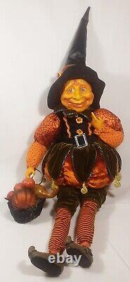 Halloween Witch Anthropomorphic Pumpkin Head Sitting Doll Undead Horror Rare