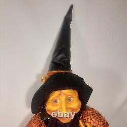 Halloween Witch Anthropomorphic Pumpkin Head Sitting Doll Undead Horror Rare