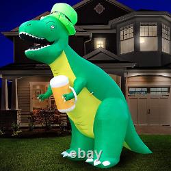 Holidayana 8Ft St Patricks Day Inflatable Trex Dinosaur in Leprechaun Hat Hold