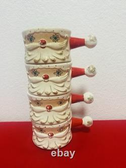 Holt Howard Starry Eyed Santa Soup Bowl with Handle Stackable Set of 4 RARE