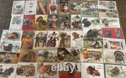 Huge Lot of 46 AntiqueThanksgiving Postcards1900's TurkeysCornPilgrimsetc Huge Lot of 46 AntiqueThanksgiving Postcards1900's TurkeysCornPilgrimsetc