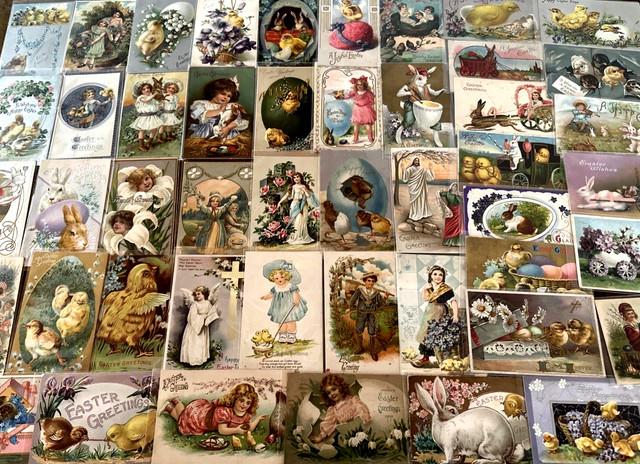 Huge Lot Of 50vintage Easter Postcards With Chicksrabbitschildren1900'sm622