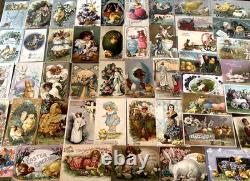 Huge Lot of 50Vintage Easter Postcards with ChicksRabbitsChildren1900'sm622