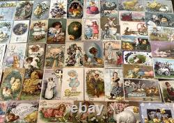 Huge Lot of 50Vintage Easter Postcards with ChicksRabbitsChildren1900'sm622