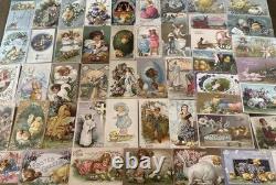 Huge Lot of 50Vintage Easter Postcards with ChicksRabbitsChildren1900'sm622